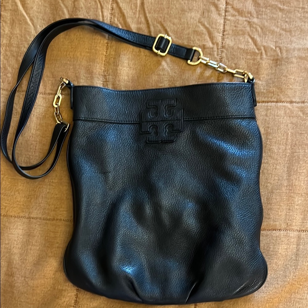 Black Leather Tory Burch Shoulder Bag